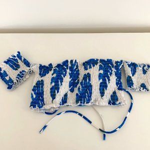 blue+white floral bikini top